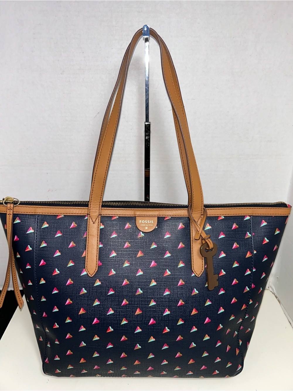 Fossil Sydney Coated Canvas Multicolor Geometric Print Zip Tote Shoulder Bag